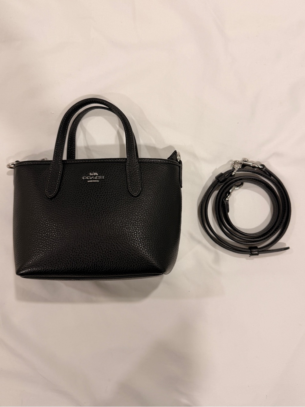 Coach Black Pebbled Leather Mini Satchel with Removable Strap